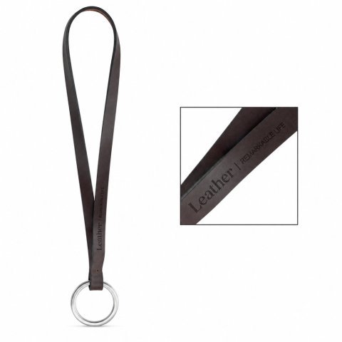 Lanyard LEATHER Short Slim (10 mm)  -  Campione - Marrone