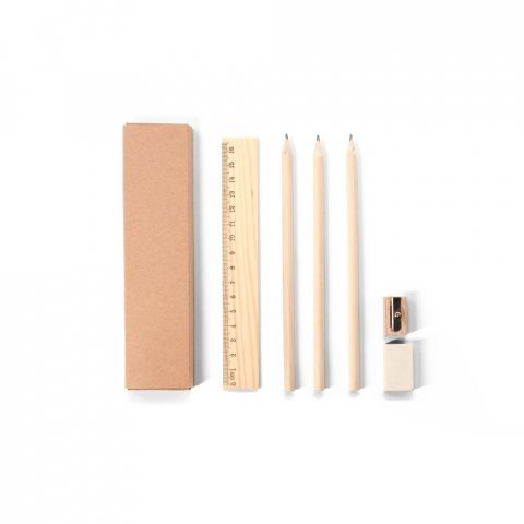 GEOFFREY. Versatile writing set consisting of pencil, sharpener, eraser and ruler - Natural