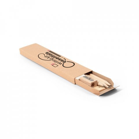 GEOFFREY. Versatile writing set consisting of pencil, sharpener, eraser and ruler - Natural