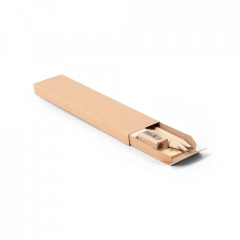 GEOFFREY. Versatile writing set consisting of pencil, sharpener, eraser and ruler - Natural