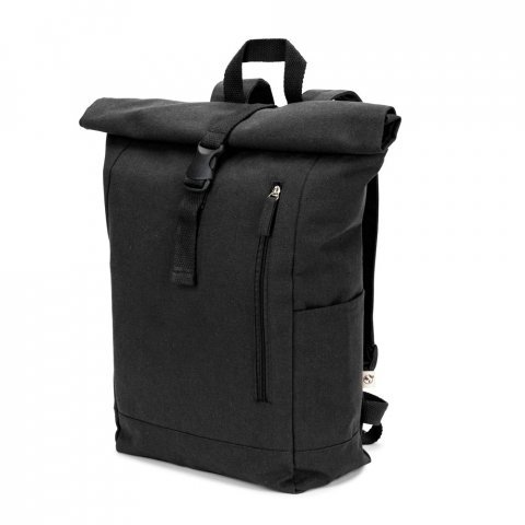 SAINT. Roll top backpack in recycled cotton and recycled polyester (380 g/m&sup2;) - Black