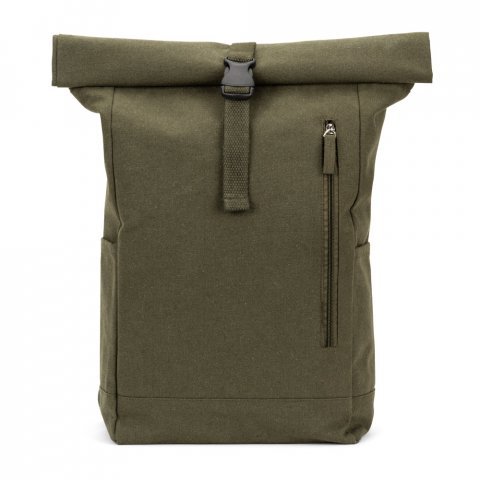 SAINT. Roll top backpack in recycled cotton and recycled polyester (380 g/m&sup2;) - Dark green
