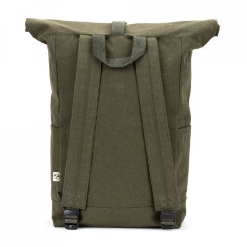 SAINT. Roll top backpack in recycled cotton and recycled polyester (380 g/m&sup2;) - Dark green