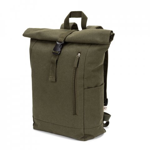 SAINT. Roll top backpack in recycled cotton and recycled polyester (380 g/m&sup2;) - Dark green