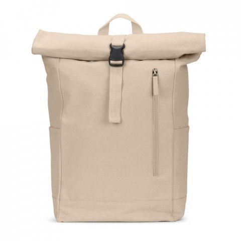 SAINT. Roll top backpack in recycled cotton and recycled polyester (380 g/m&sup2;) - Natural
