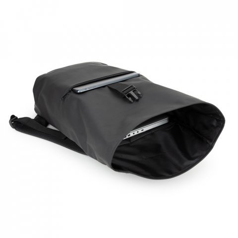 PORTLAND. The PU roll top backpack with a 16" laptop pocket - Black