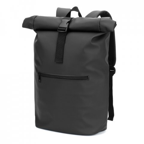 PORTLAND. The PU roll top backpack with a 16" laptop pocket - Black