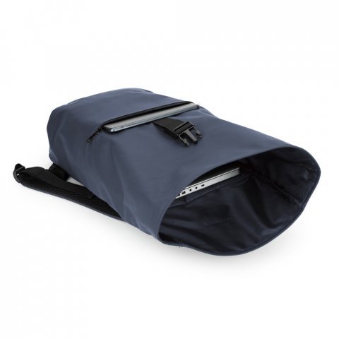 PORTLAND. The PU roll top backpack with a 16" laptop pocket - Blue