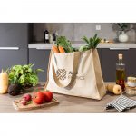 HELSINQUE. Canvas bag (320 g/m&sup2;), with bottom and sides in laminated jute (350 g/m&sup2;) in natural tones