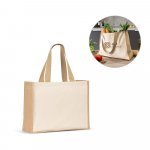 HELSINQUE. Canvas bag (320 g/m&sup2;), with bottom and sides in laminated jute (350 g/m&sup2;) in natural tones
