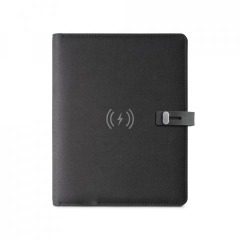 EMERGE A5 FOLDER II. A5 map in gerecycled polyester (100% rPET) 300D met draadloze oplader
