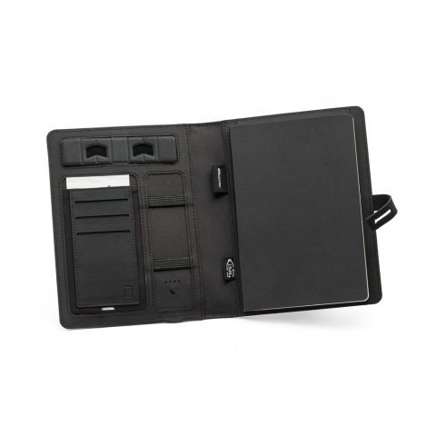 EMERGE A5 FOLDER II. A5 map in gerecycled polyester (100% rPET) 300D met draadloze oplader