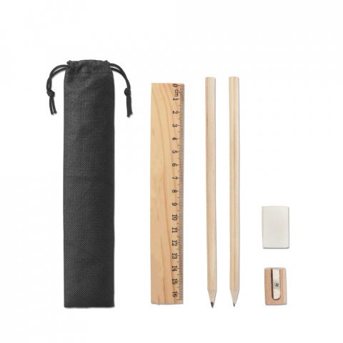 POCKETY. Writing set supplied in a non-woven pouch - Natural