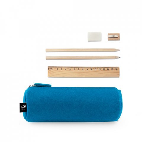 NOMAD. Multi-purpose case in recycled felt (100% rPET) with ruler, pencils, rubber and sharpener - Light blue