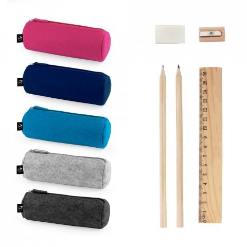 NOMAD. Multi-purpose case in recycled felt (100% rPET) with ruler, pencils, rubber and sharpener