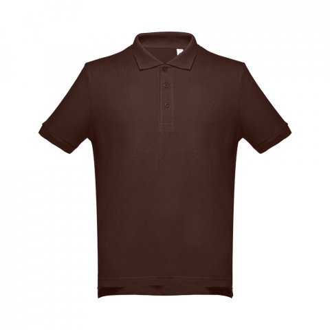 THC ADAM. Men's short-sleeved cotton polo shirt - Dark brown
