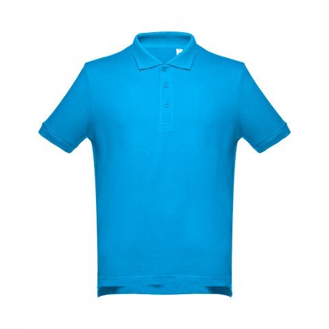 THC ADAM. Men's short-sleeved cotton polo shirt - Acqua blue