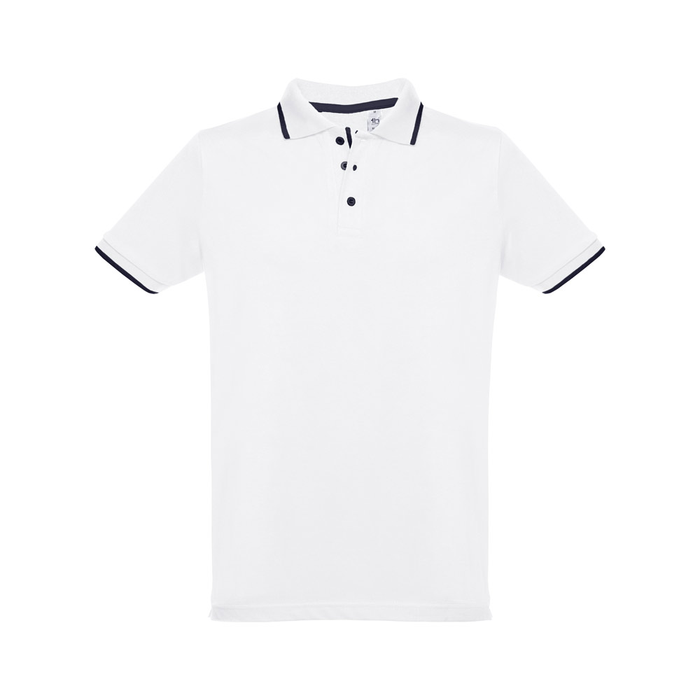 THC ROME WH. Polo da uomo in cotone bicolore. colore bianco