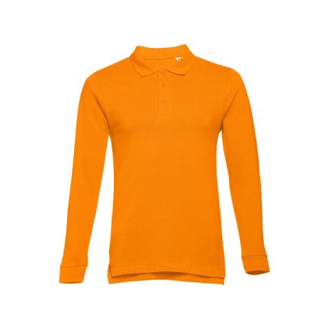 THC BERN. Polo &agrave; manches longues en coton card&eacute; pour hommes - Orange