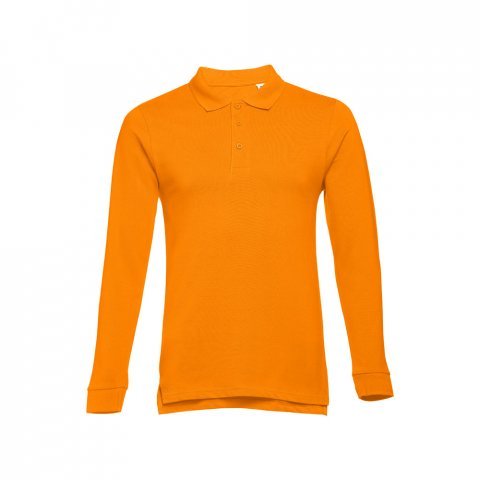 THC BERN. Polo &agrave; manches longues en coton card&eacute; pour hommes - Orange