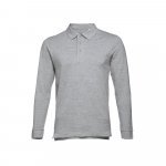 THC BERN. Polo &agrave; manches longues en coton card&eacute; pour hommes - Gris clair matte