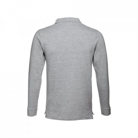 THC BERN. Polo &agrave; manches longues en coton card&eacute; pour hommes - Gris clair matte