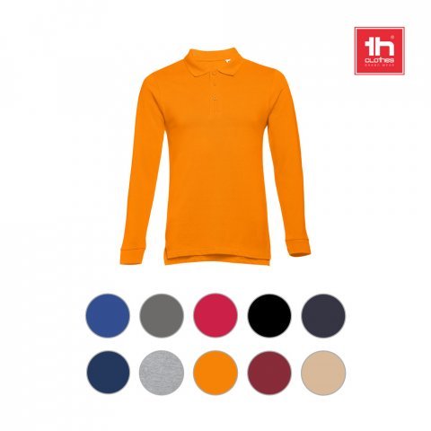 THC BERN. Polo &agrave; manches longues en coton card&eacute; pour hommes