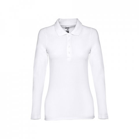 THC BERN WOMEN WH. Women's long-sleeved polo shirt in cotton piqu&eacute; and viscose with removable label - White