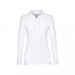 THC BERN WOMEN WH. Women's long-sleeved polo shirt in cotton piqu&eacute; and viscose with removable label - White