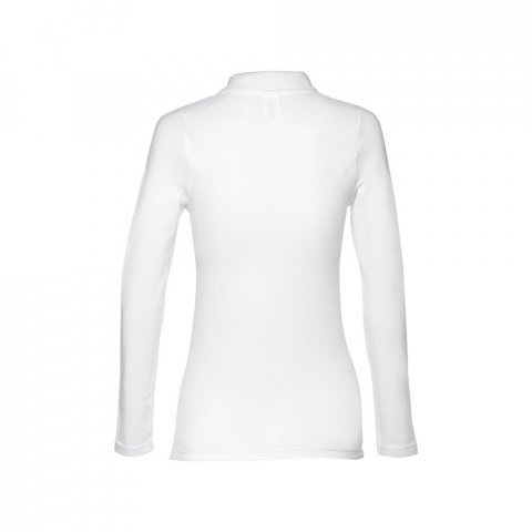 THC BERN WOMEN WH. Women's long-sleeved polo shirt in cotton piqu&eacute; and viscose with removable label - White