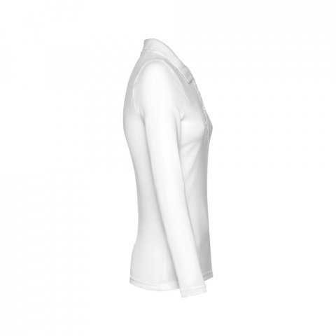 THC BERN WOMEN WH. Women's long-sleeved polo shirt in cotton piqu&eacute; and viscose with removable label - White