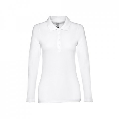 THC BERN WOMEN WH. Women's long-sleeved polo shirt in cotton piqu&eacute; and viscose with removable label - White