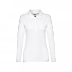 THC BERN WOMEN WH. Women's long-sleeved polo shirt in cotton piqu&eacute; and viscose with removable label - White