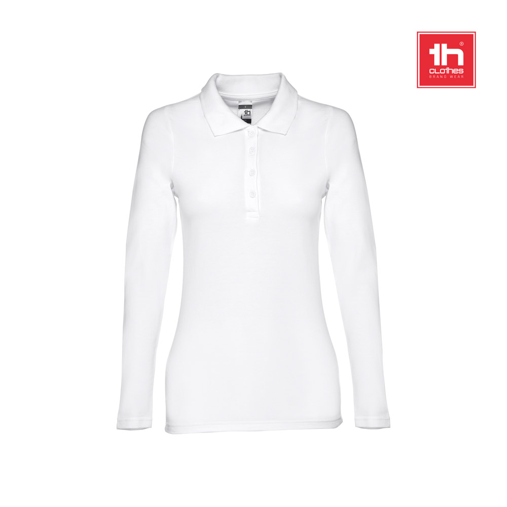 THC BERN WOMEN WH. Polo da donna a manica lunga in cotone cardato