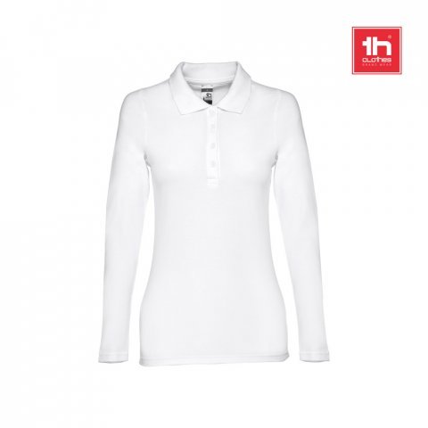 THC BERN WOMEN WH. Women's long-sleeved polo shirt in cotton piqu&eacute; and viscose with removable label