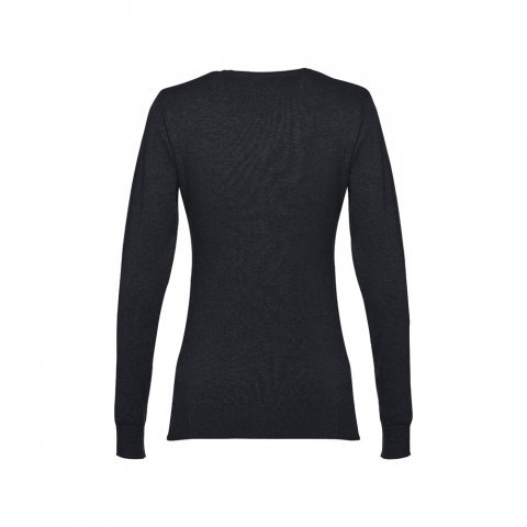THC MILAN WOMEN. Pullover com decote em" V" para senhora em algod&atilde;o e poliamida - Preto