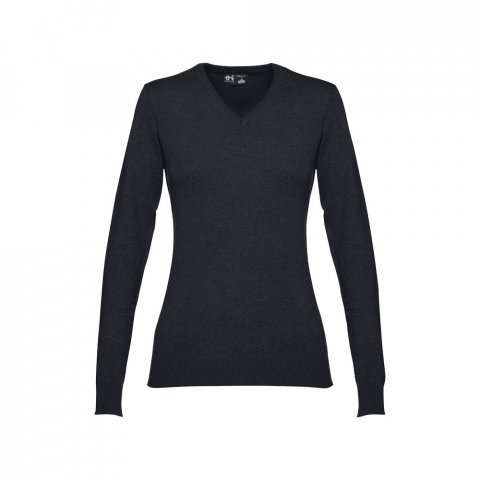 THC MILAN WOMEN. Pullover com decote em" V" para senhora em algod&atilde;o e poliamida - Preto