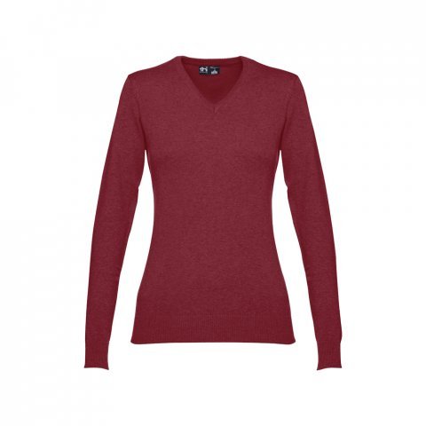 THC MILAN WOMEN. Pullover com decote em" V" para senhora em algod&atilde;o e poliamida - Bordeaux