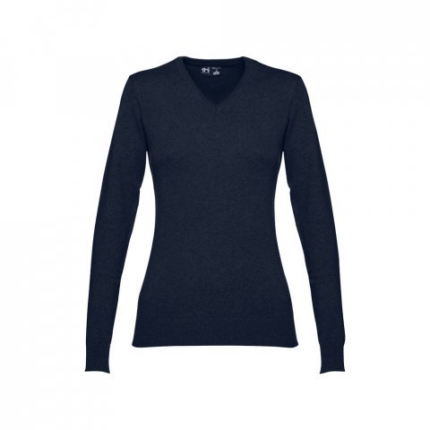 THC MILAN WOMEN. Pullover com decote em" V" para senhora em algod&atilde;o e poliamida - Azul marinho