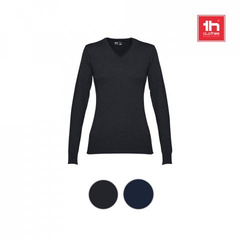 THC MILAN WOMEN. Pullover com decote em" V" para senhora em algod&atilde;o e poliamida