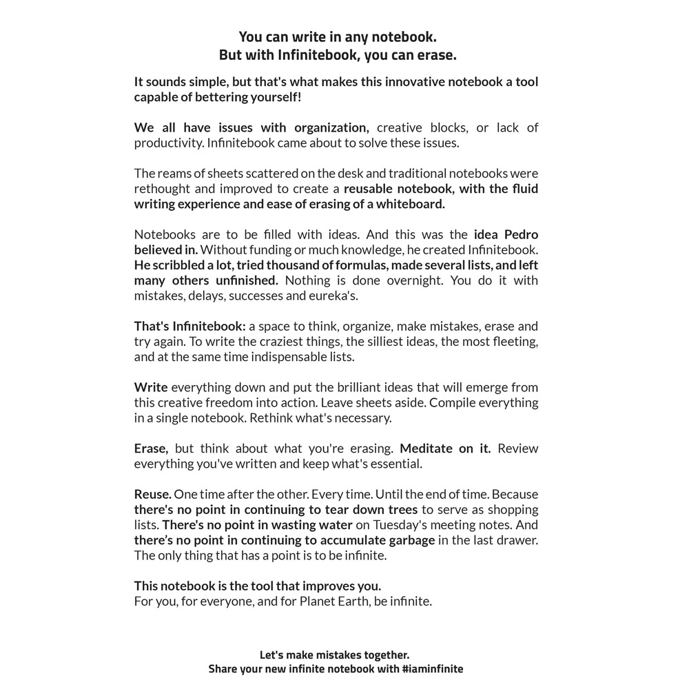 INFINITEBOOK PLAIN A5. Infinitebook con copertina flessibile e 15 pagine bianche stile lavagna bianca