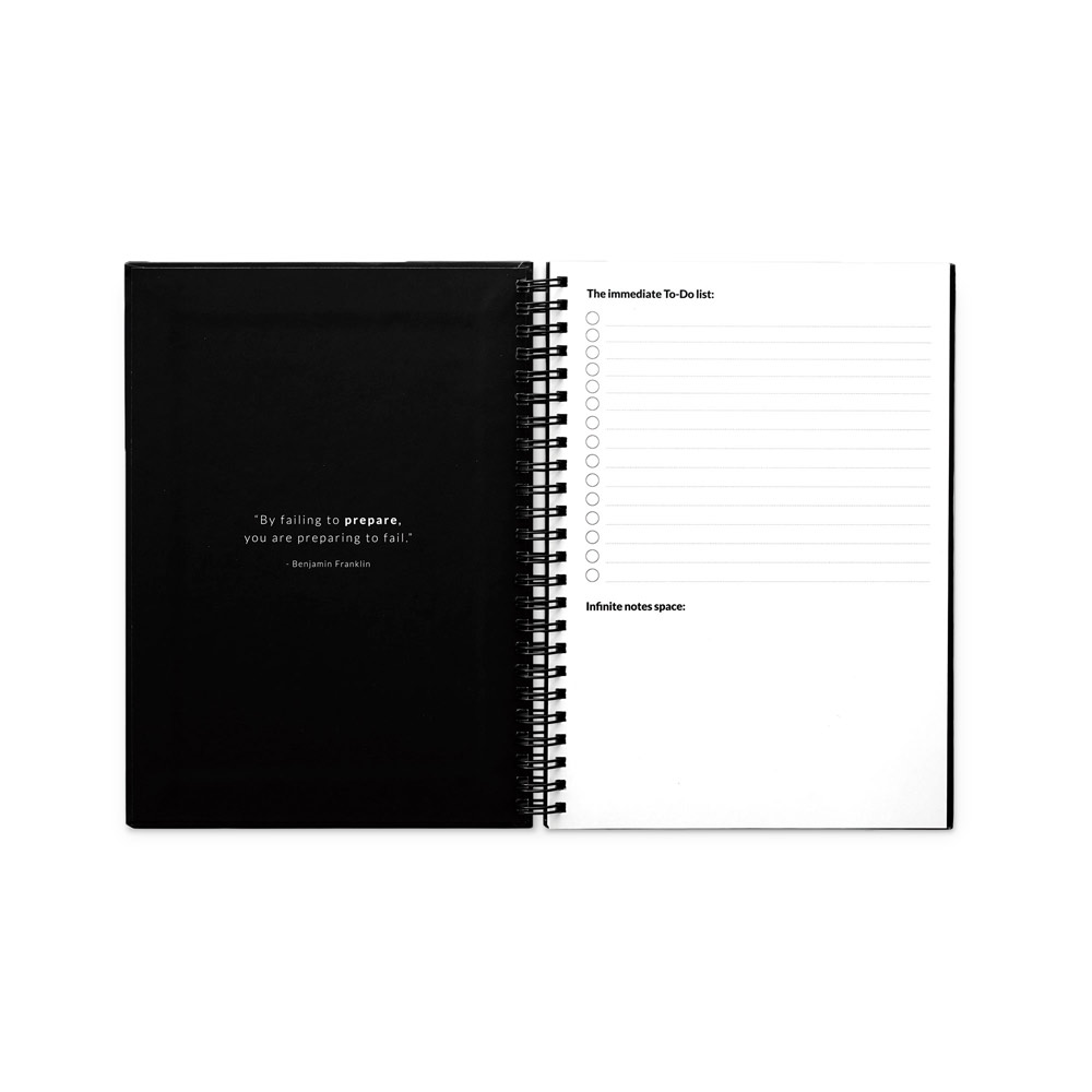 STARTER KIT INFINITE PLANNER A5. Il set include un "Infinity Diary", un kit di pulizia, un pennarello e un porta pennarello