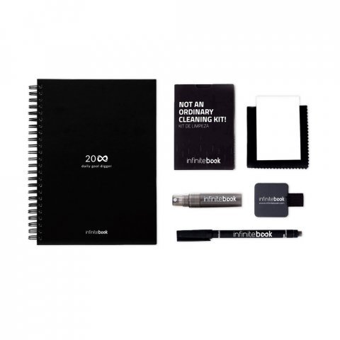 STARTER KIT INFINITE PLANNER A5. Le set comprend un "infinite Diary", un kit de nettoyage, un marqueur et un porte-marqueur - Noir