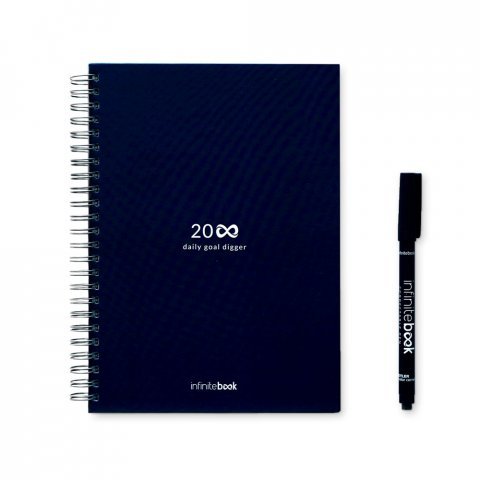 STARTER KIT INFINITE PLANNER A5. Le set comprend un "infinite Diary", un kit de nettoyage, un marqueur et un porte-marqueur - Bleu marine