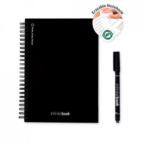 STARTER KIT INFINITEBOOK A5. Komplet sadrži A5 &bdquo;Infinitebook&ldquo;, komplet za či&scaron;ćenje, marker i držač markera - Crna