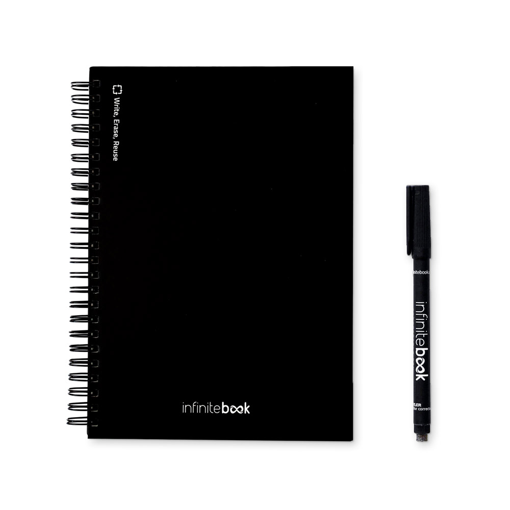 STARTER KIT INFINITEBOOK A5. Il set include un "Infinitebook", un kit di pulizia, un pennarello e un portapennarelli