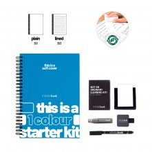 FLEXIVE COVER A4 STARTER KIT - 1 COLOUR. Startni set A4 &bdquo;Infinitebook&rdquo; s fleksibilnim koricama, uključuje prilagodbu u jednoj boji na naslovnici i stražnjoj strani