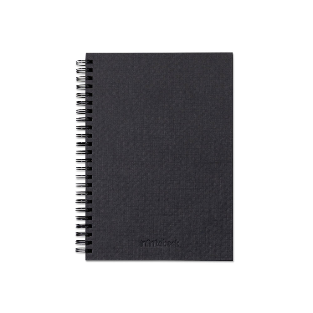 STARTER KIT INFINITEBOOK A5 PLANNER TEXTURE. Set composto da un "Infinitebook" con copertina rigida, 1 kit di pulizia, 1 pennarello e 1 porta pennarello