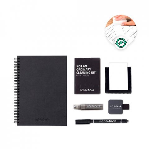 STARTER KIT INFINITEBOOK A5 PLANNER TEXTURE. Kit cuprinz&acirc;nd &bdquo;Infinitebook&rdquo; cu copertă tare, 1 kit de curățare, 1 marker și 1 suport pentru pix