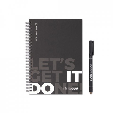 STARTER KIT INFINITEBOOK. Kit &bdquo;Infinitebook&rdquo; cu copertă tare, 1 kit de curățare, 1 marker și 1 suport pentru pix - Negru